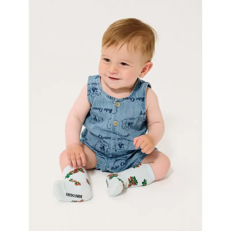 Bobo Choses Light Blue Pickles The Dog All Over Denim Playsuit 2