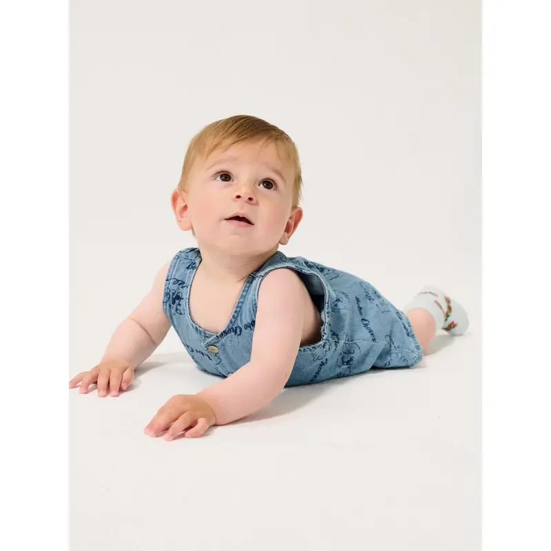 Bobo Choses Light Blue Pickles The Dog All Over Denim Playsuit 3