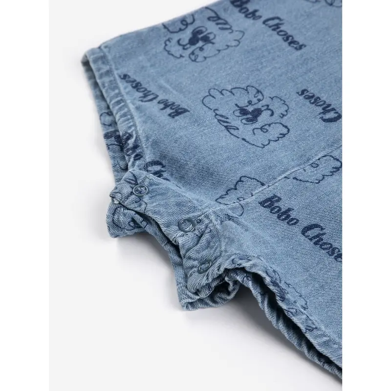 Bobo Choses Light Blue Pickles The Dog All Over Denim Playsuit 4