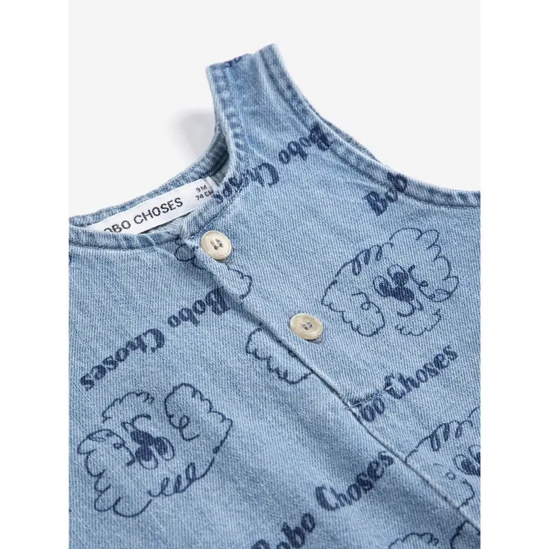 Bobo Choses Light Blue Pickles The Dog All Over Denim Playsuit 5