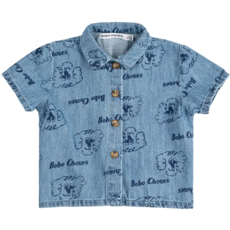 Bobo Choses Light Blue Pickles The Dog All Over Denim Shirt 1