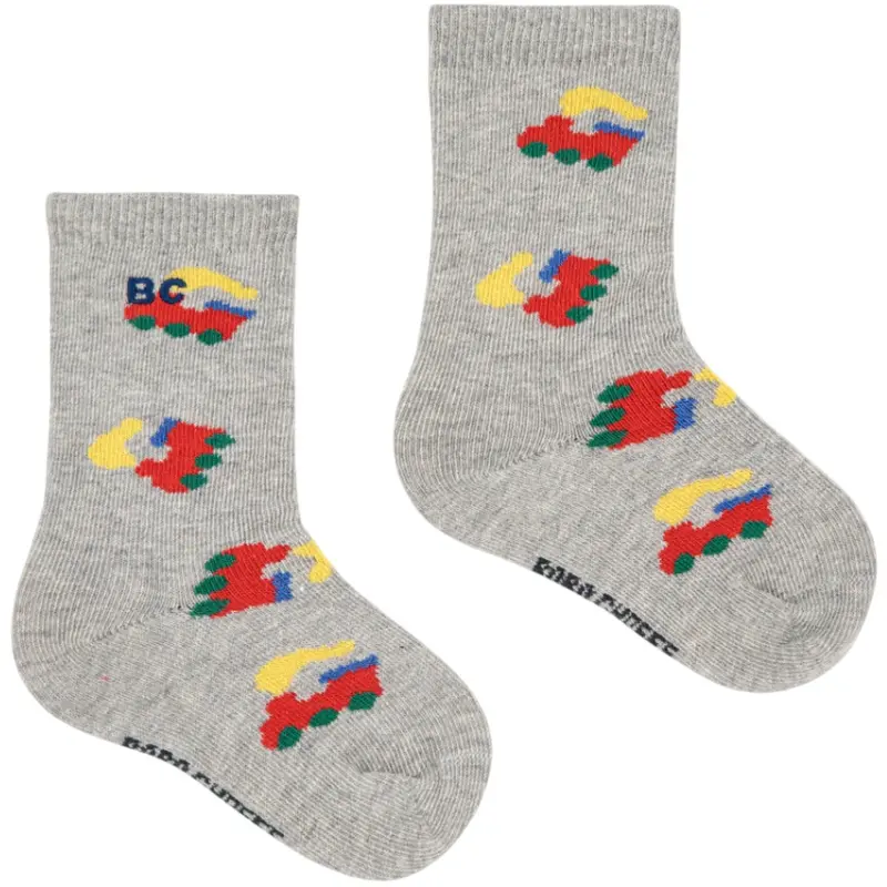 Bobo Choses Light Heather Grey Bobo Choo Choo All Over Long Socks 1