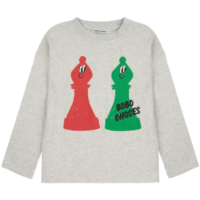 Bobo Choses Light Heather Grey Checkmate T-Shirt 1