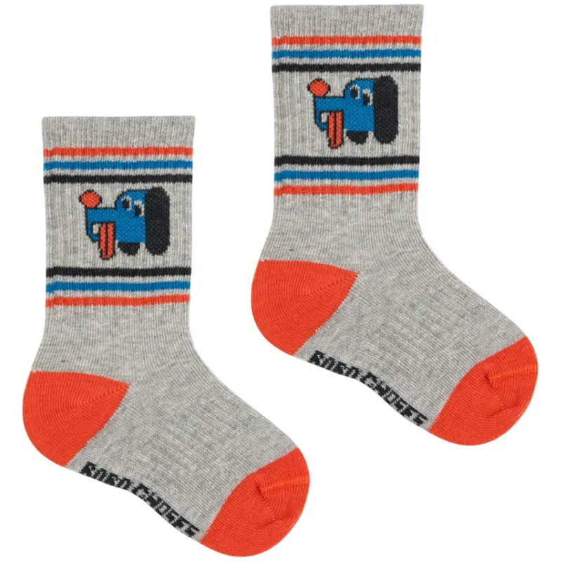 Bobo Choses Light Heather Grey Doggy Mate Short Socks 1