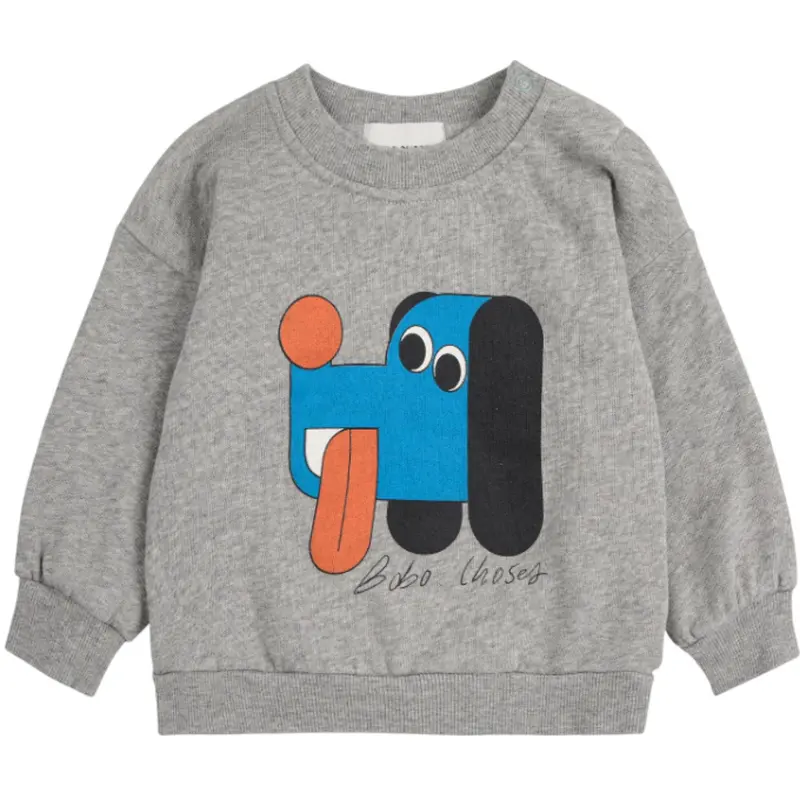 Bobo Choses Light Heather Grey Doggy Mate Sweatshirt 1