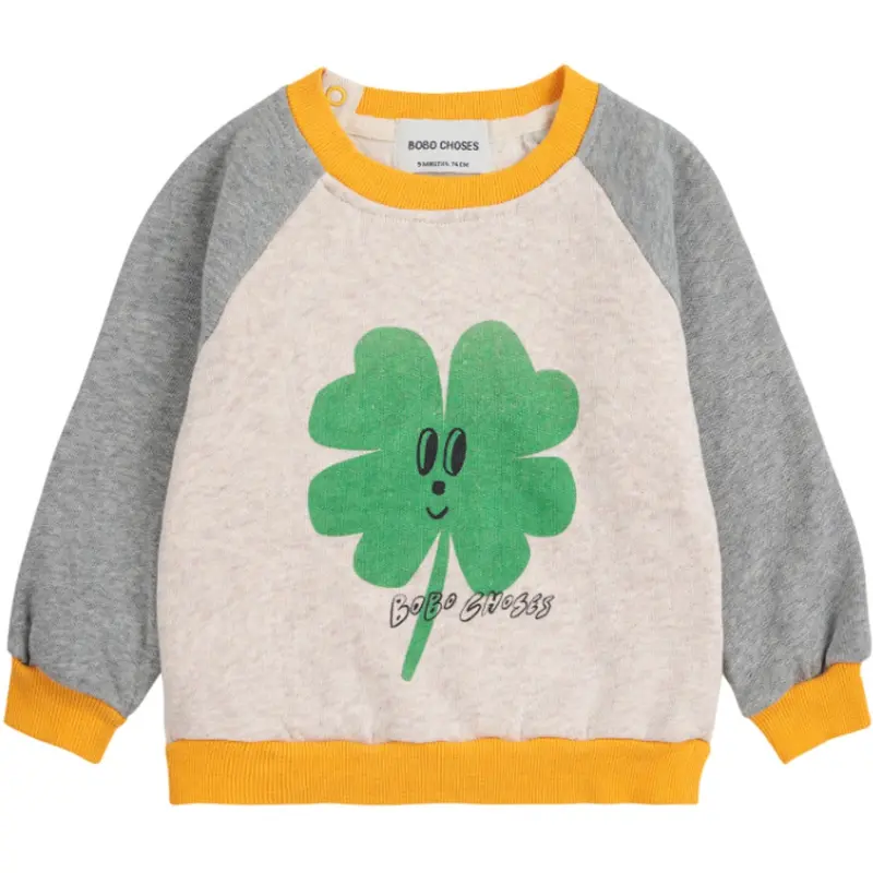 Bobo Choses Light Heather Grey Lucky Clover Sweatshirt 1