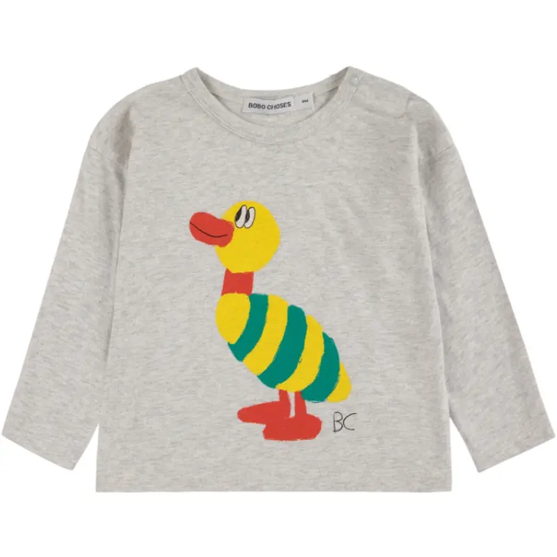 Bobo Choses Light Heather Grey Striped Duck T-Shirt 1