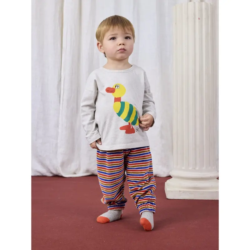 Bobo Choses Light Heather Grey Striped Duck T-Shirt 2