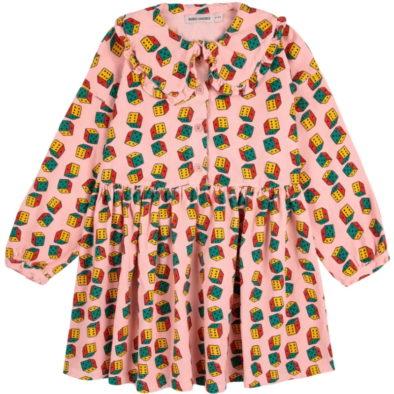Bobo Choses Pink Dices All Over Micro Corduroy Dress 1