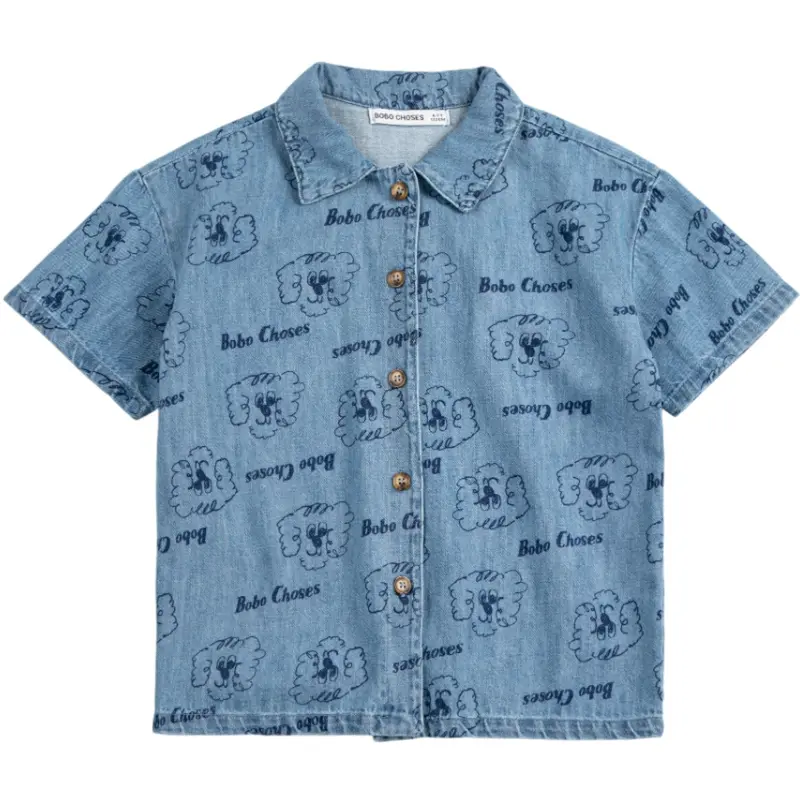 Bobo Choses Prussian Blue Pickle The Dog All Over Denim Shirt 1