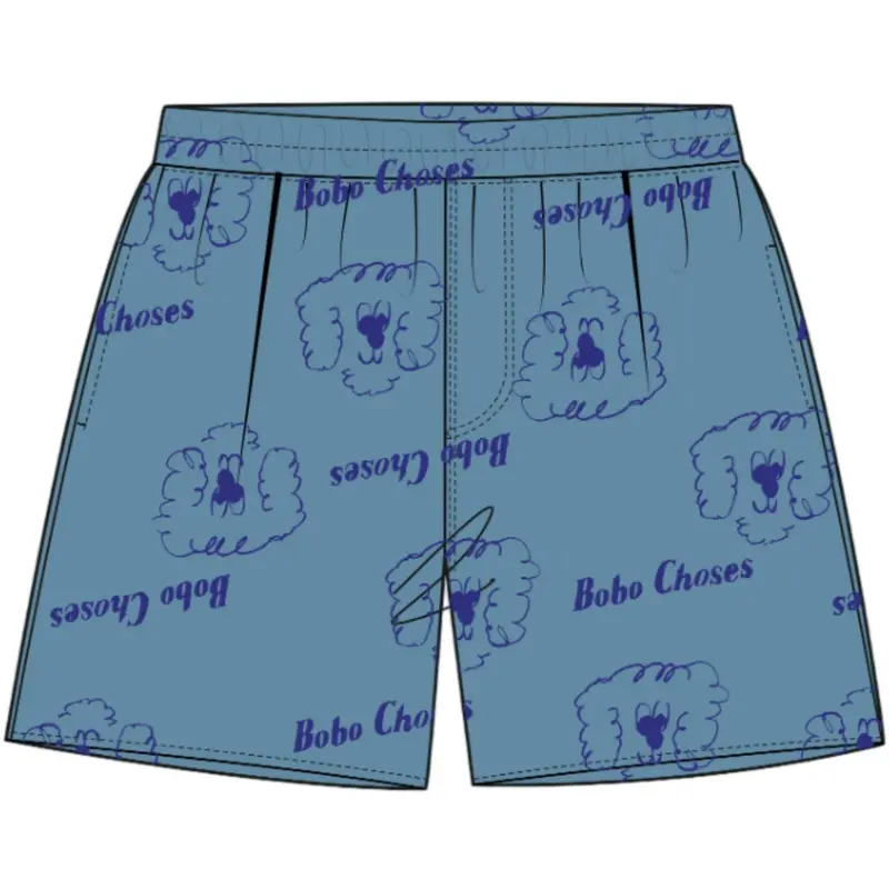 Bobo Choses Prussian Blue Pickles The Dog All Over Denim Short 1