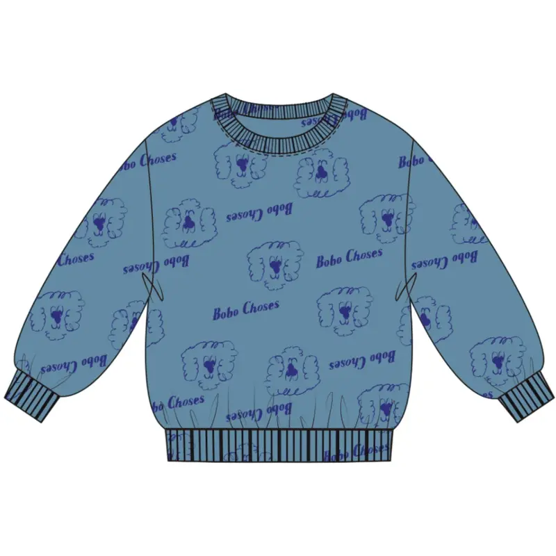 Bobo Choses Prussian Blue Pickles The Dog All Over Sweatshirt 1