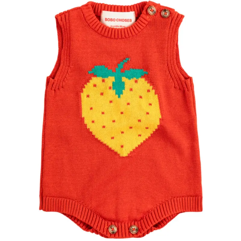 Bobo Choses Red Pixel Strawberry Knitted Romper 1