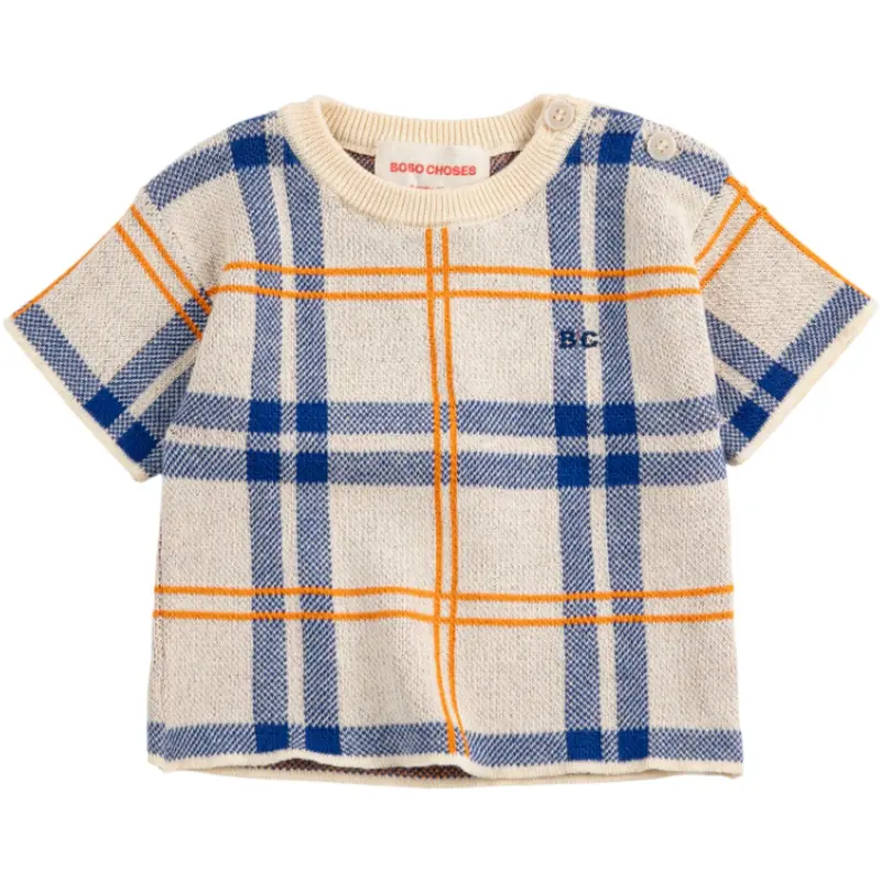 Bobo Choses White Fun Tartan Knitted T-Shirt 1