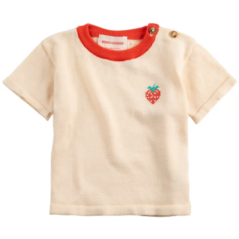 Bobo Choses White Pixel Strawberry Knitted T-Shirt 1