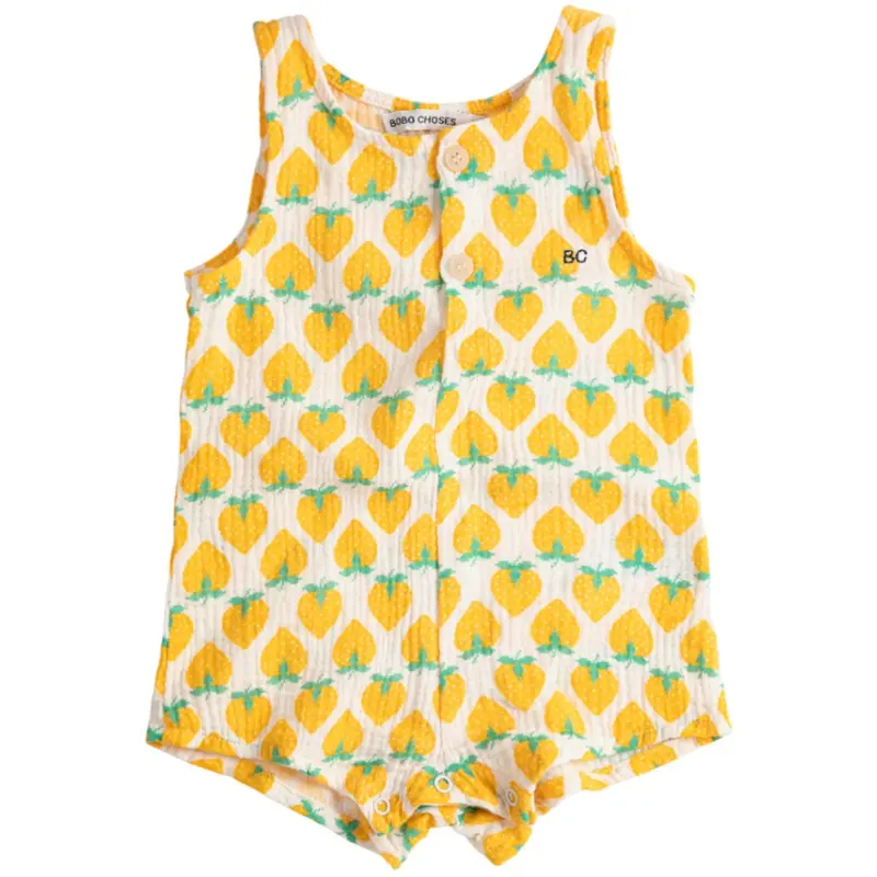 Bobo Choses White Strawberry All Over Woven Playsuit 1