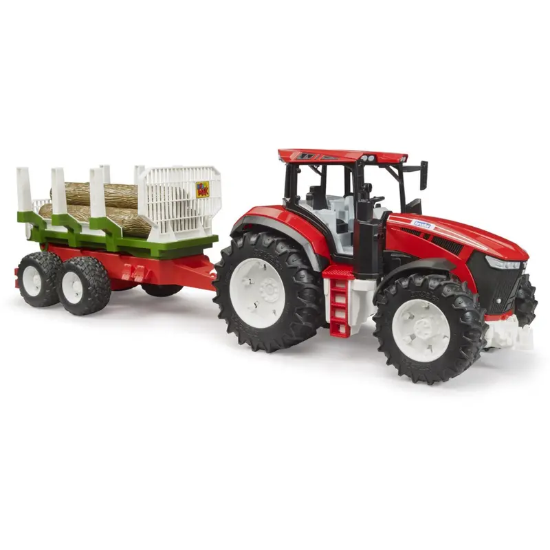Bruder Roadmax Traktor With Skovvogn Og 3 Stammer 1