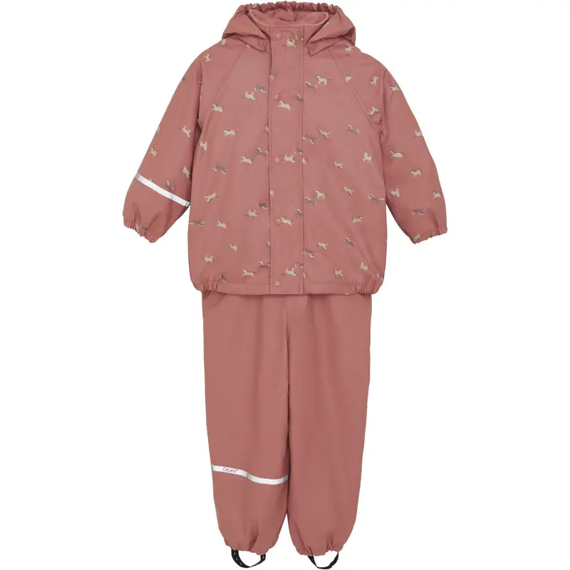 Celavi Brick Dust Rainwear Set Aop W. Fleece 1