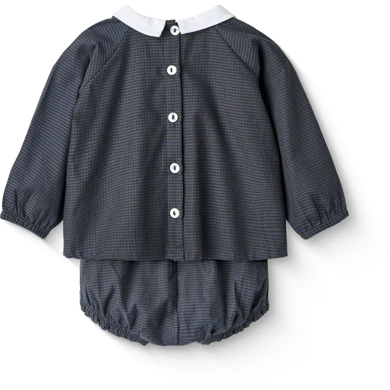 Copenhagen Colors Brown/Blue Check Comb. Checkered Baby-Set W. Blouse And Bloomer 2