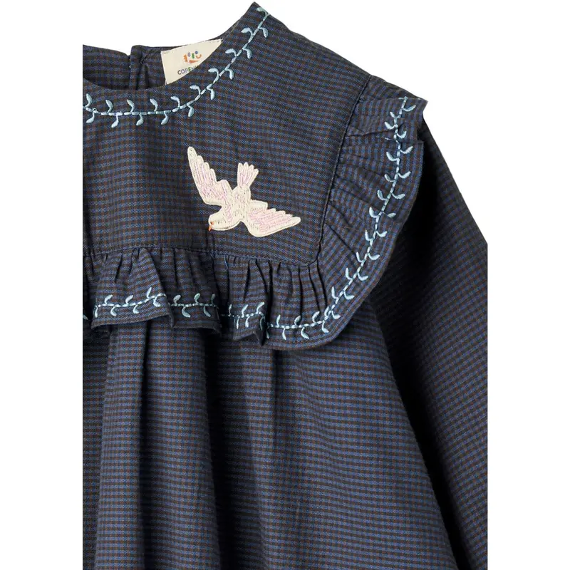 Copenhagen Colors Brown/Blue Check Comb. Checkered Dress W. Embroidery And Ruffle 6
