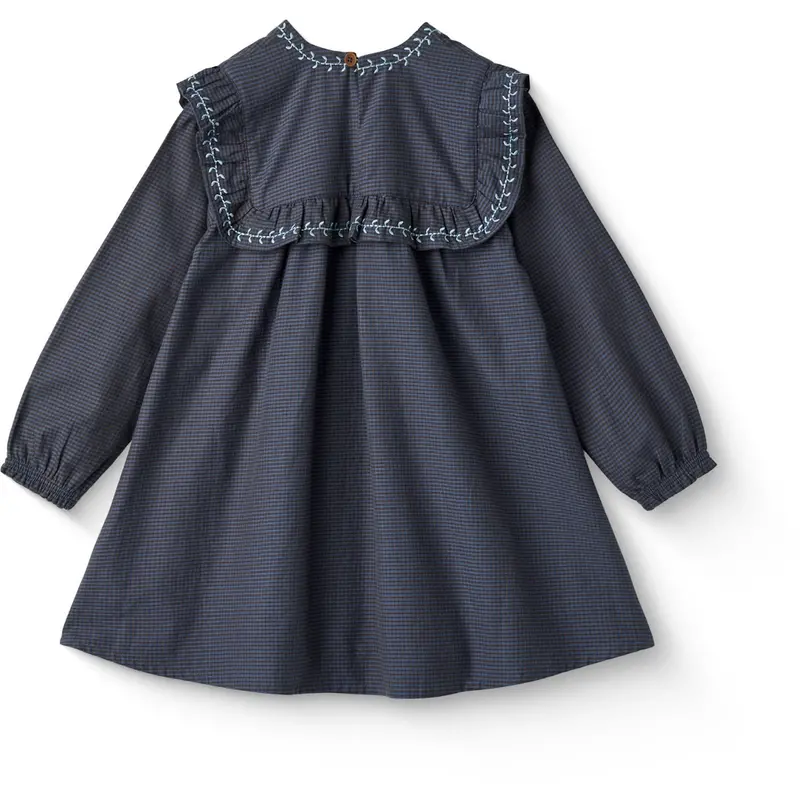 Copenhagen Colors Brown/Blue Check Comb. Checkered Dress W. Embroidery And Ruffle 8