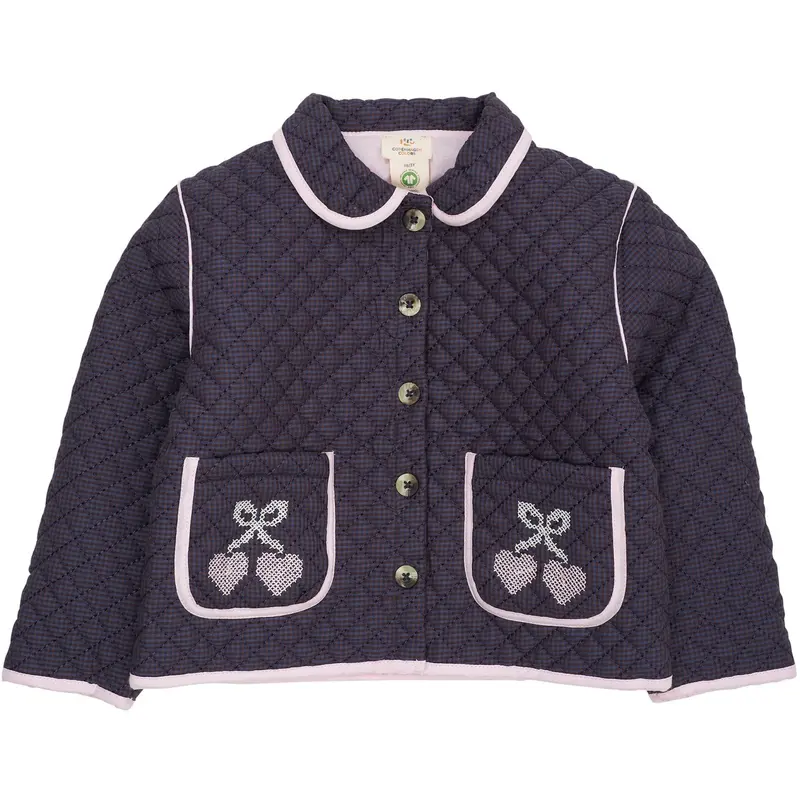 Copenhagen Colors Brown/Blue Check Comb. Checkered Quilted Jacket W. Embroidery 1