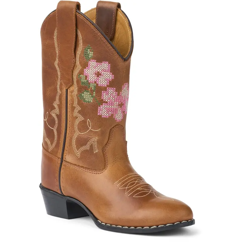 Copenhagen Colors Cognac Leather Limited Cowboy Boot High - Brown Flower 1