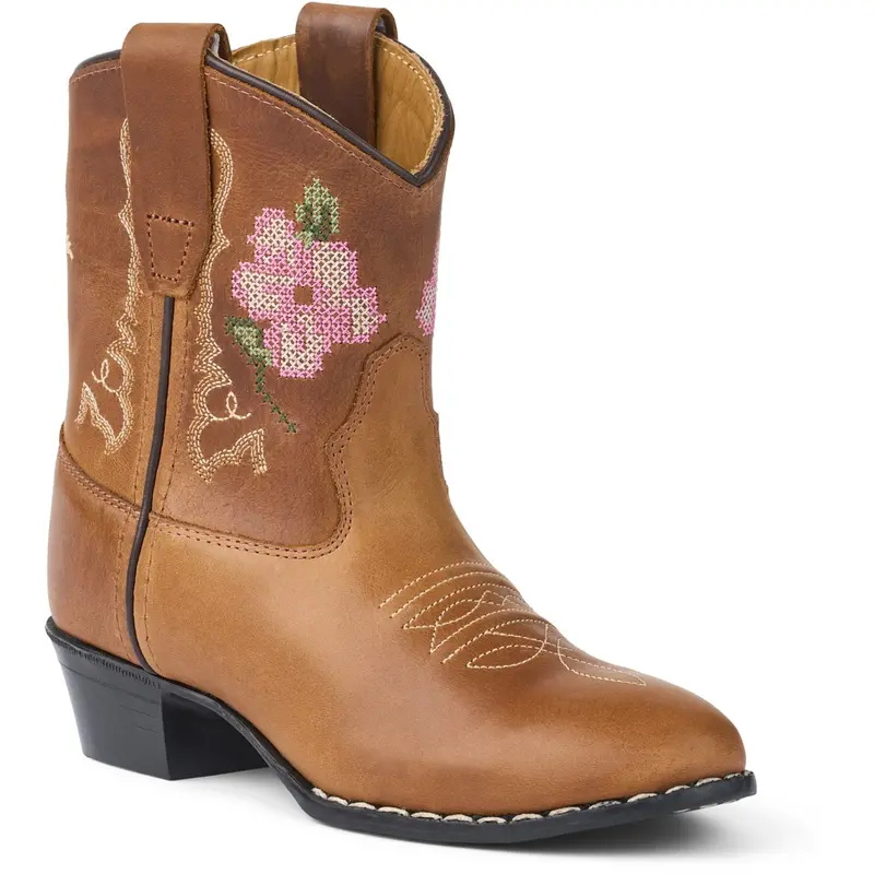 Copenhagen Colors Cognac Leather Limited Cowboy Boot Low - Brown Flower 1