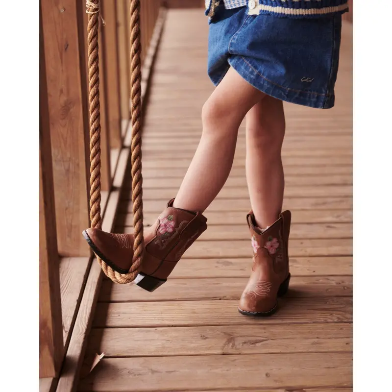 Copenhagen Colors Cognac Leather Limited Cowboy Boot Low - Brown Flower 4