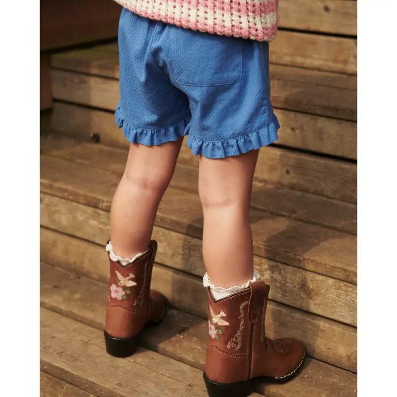 Copenhagen Colors Cognac Leather Limited Cowboy Boot Low - Brown Flower 7