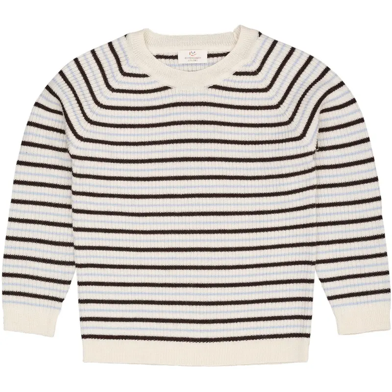 Copenhagen Colors Cream/Dk.Brown/Dusty Blue Combi Merino Classic Rib Blouse 1