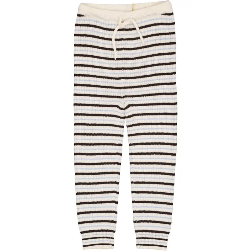 Copenhagen Colors Cream/Dk.Brown/Dusty Blue Combi Merino Classic Rib Leggings W. Drawstrings 1