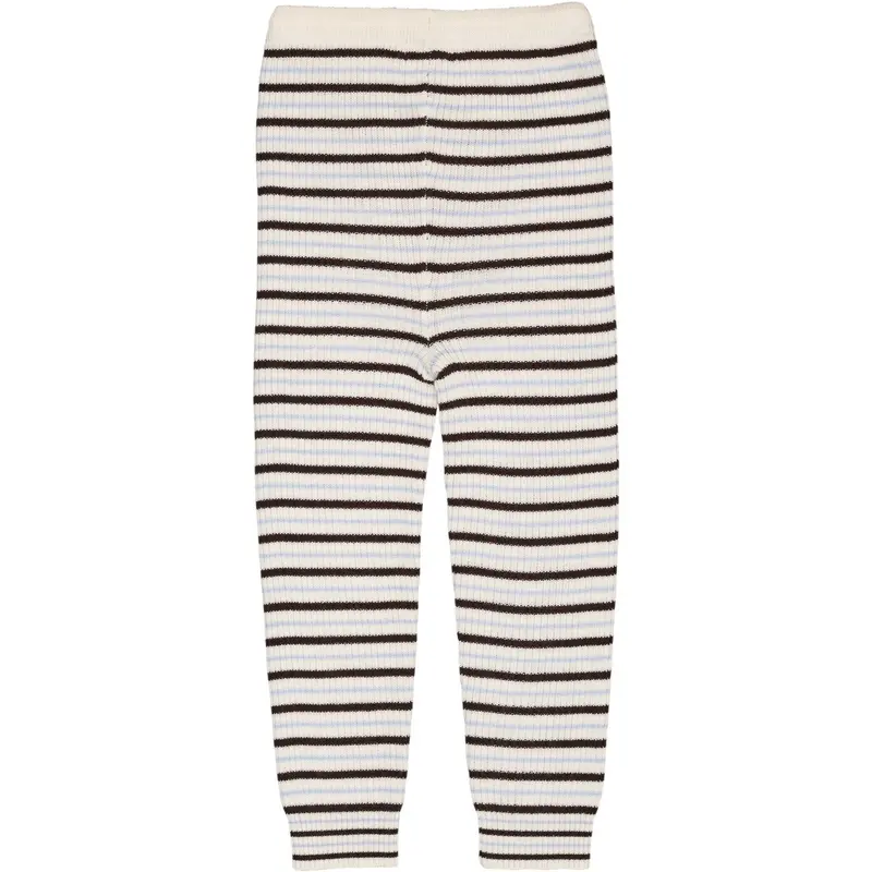 Copenhagen Colors Cream/Dk.Brown/Dusty Blue Combi Merino Classic Rib Leggings W. Drawstrings 2