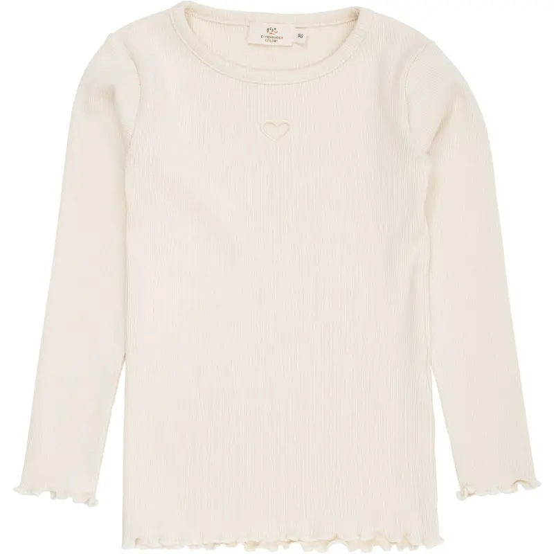 Copenhagen Colors Cream Modal Rib Ls Tee W. Heart Hole Pattern 1