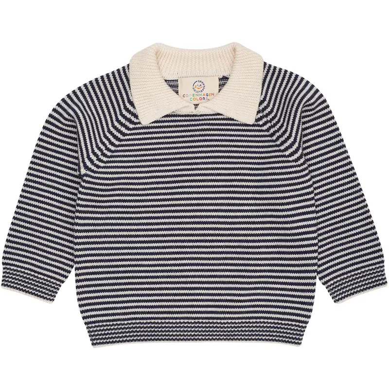 Copenhagen Colors Cream/Navy Stripe Merino Striped Blouse W. Collar 1