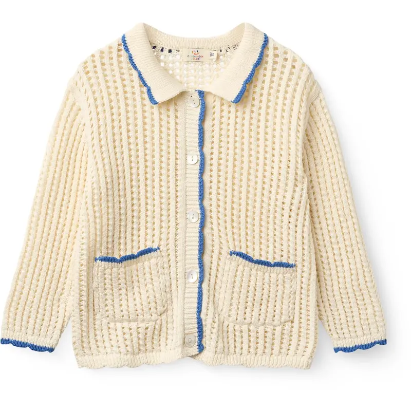 Copenhagen Colors Cream W Ocean Blue Crochet Ls Cardigan 1