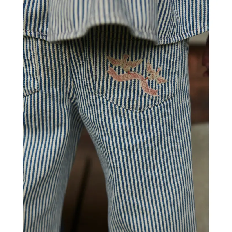 Copenhagen Colors Denim Blue Stripe Y/D Twill Pant W. Wide Leg And Embroidery 2