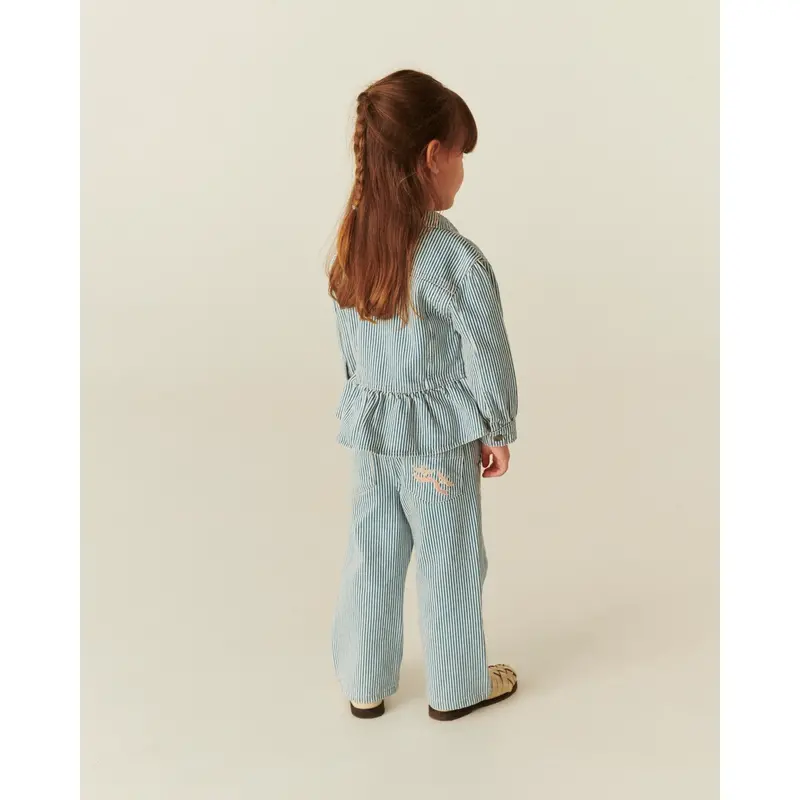 Copenhagen Colors Denim Blue Stripe Y/D Twill Pant W. Wide Leg And Embroidery 3
