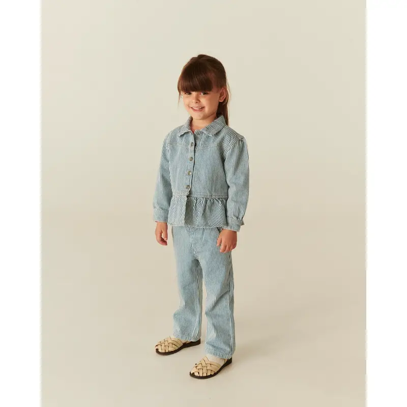 Copenhagen Colors Denim Blue Stripe Y/D Twill Pant W. Wide Leg And Embroidery 4