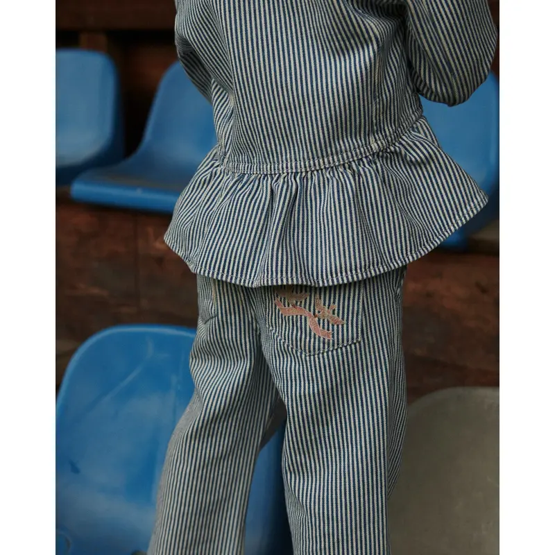 Copenhagen Colors Denim Blue Stripe Y/D Twill Pant W. Wide Leg And Embroidery 5
