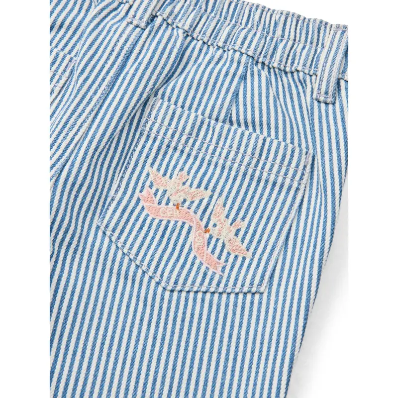 Copenhagen Colors Denim Blue Stripe Y/D Twill Pant W. Wide Leg And Embroidery 6