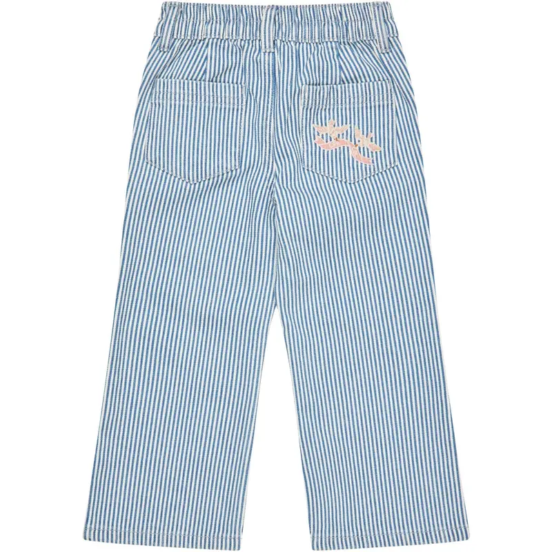 Copenhagen Colors Denim Blue Stripe Y/D Twill Pant W. Wide Leg And Embroidery 7