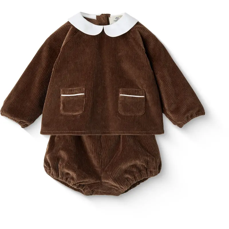 Copenhagen Colors Dk.Brown Comb. Corduroy Baby Set W. Collar 1