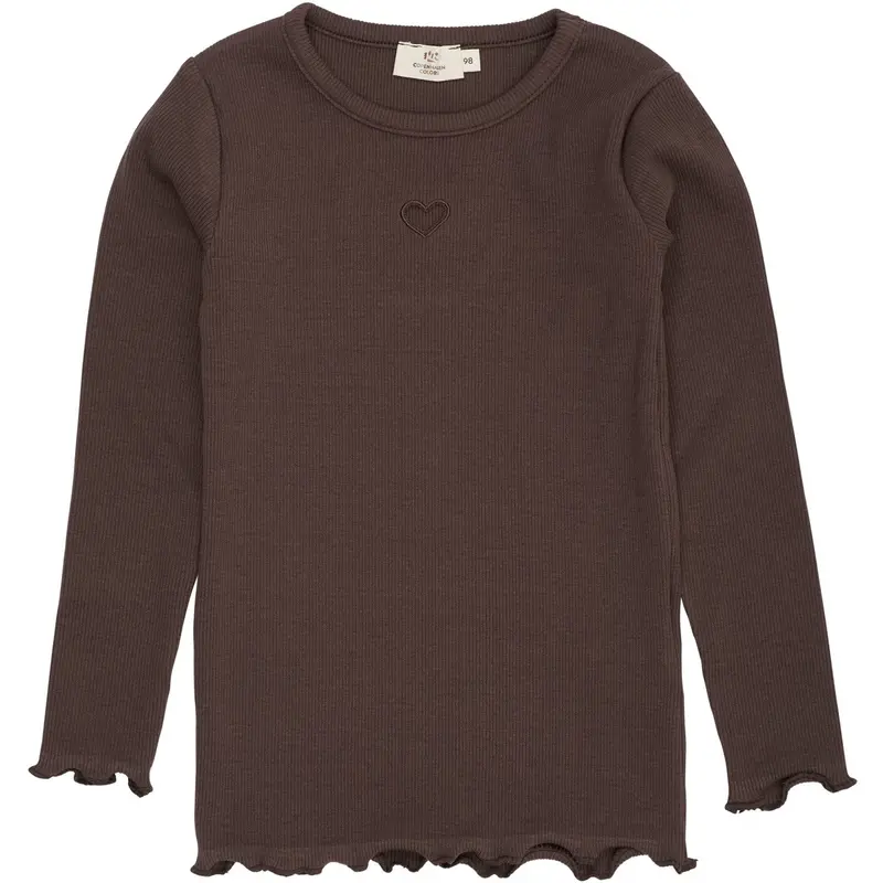 Copenhagen Colors Dk Brown Modal Rib Ls Tee W. Heart Hole Pattern 1
