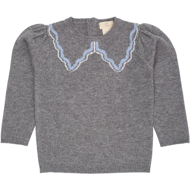 Copenhagen Colors Dk Grey/Blue Comb. Cashmere Blouse W. Collar Deco 1