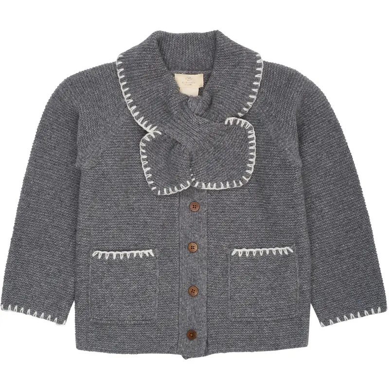 Copenhagen Colors Dk Grey/Cream Comb. Lambswool Cardigan W. Collar 1