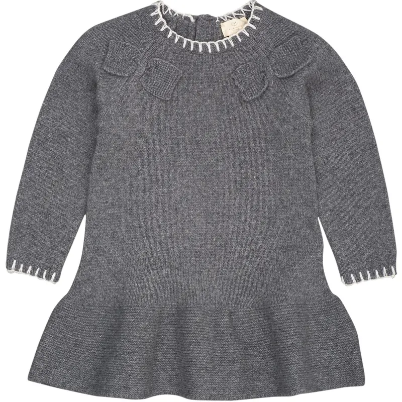Copenhagen Colors Dk Grey/Cream Comb. Lambswool Dress W. Bow 1