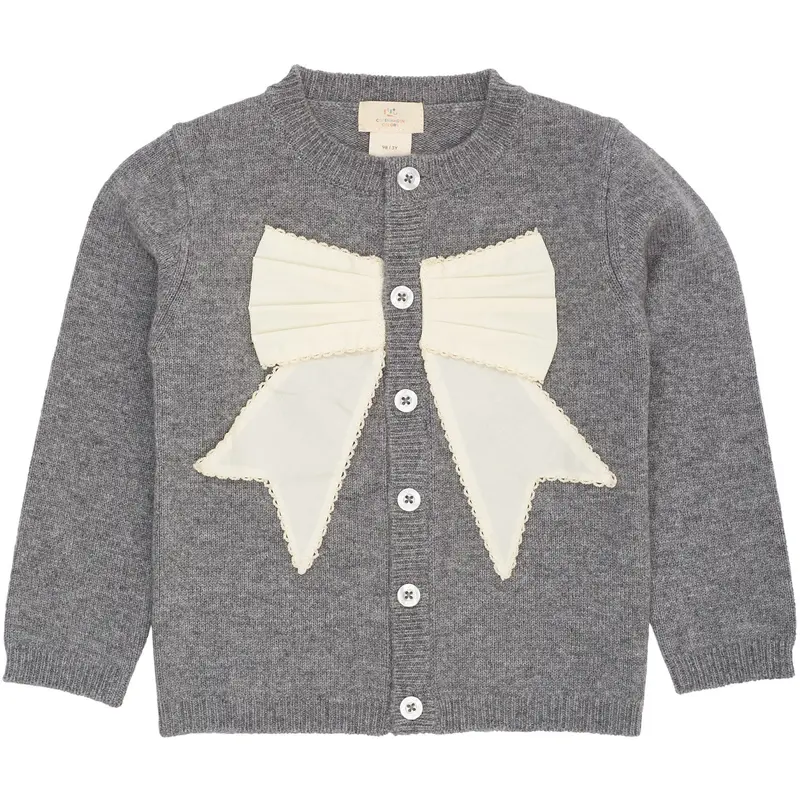 Copenhagen Colors Dk Grey Mel./Cream Comb. Cashmere Cardigan W. Poplin Bow 1