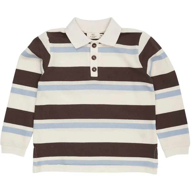 Copenhagen Colors Dusty Blue Combi Striped Pique Polo Blouse 1
