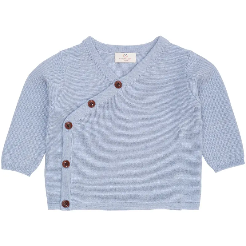 Copenhagen Colors Dusty Blue Merino Baby Cross-Over Cardigan In Garter Stitch 1